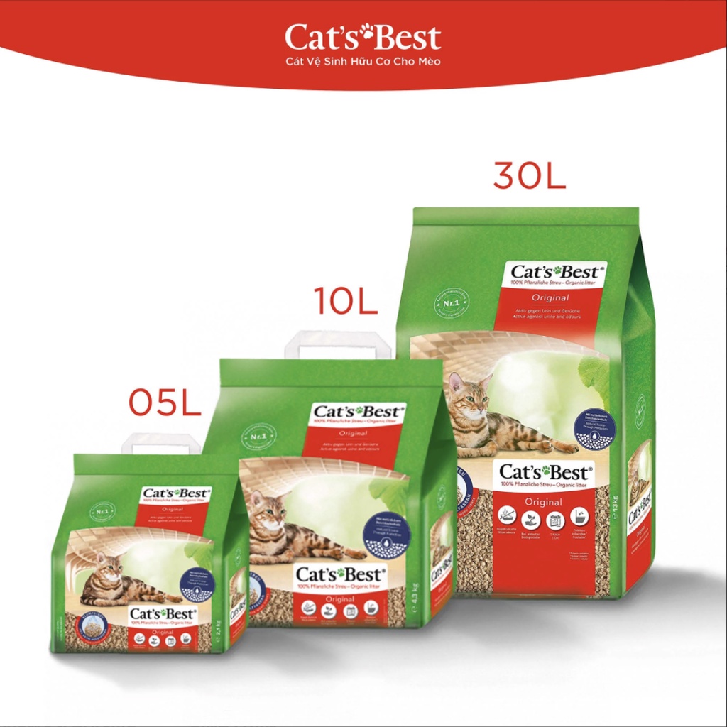 Cát gỗ vệ sinh hữu cơ Cat's Best Original | 13kg  | Siêu thấm hút, khử mùi | Xả được trong toilet