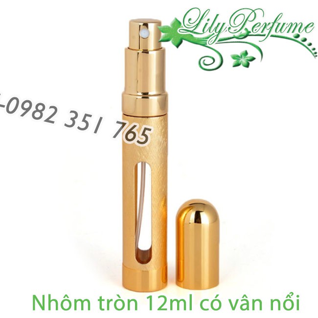 Lọ chiết nước hoa 12ml nhôm tròn có vân nổi