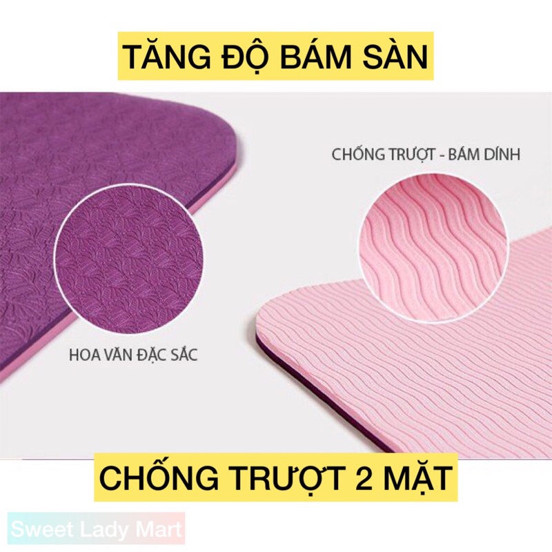 Thảm Tập Yoga 8mm Cao Su Non TPE Cao Cấp - Tập Gym, Tập Thể Dục - Rộng 61cm, Dài 183cm