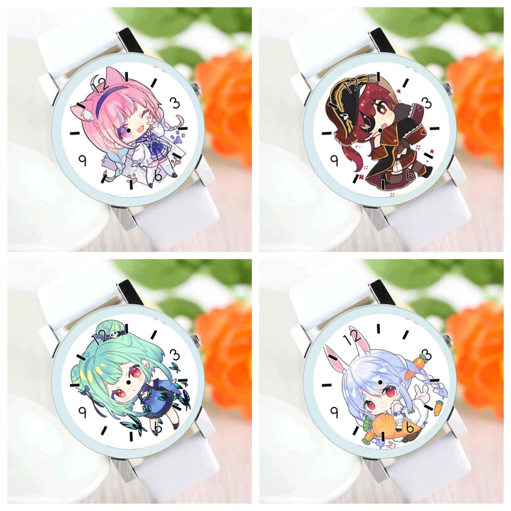 Đồng hồ đeo tay nam nữ in hình AQUA PEKORA MARINE RUSHIA HOLOLIVE anime chibi thời trang dễ thương