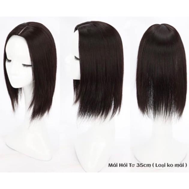 Tóc giả trung niên mái dài che hói, phủ bạc chân tóc sợi tơ mềm mượt, dài 35cm.