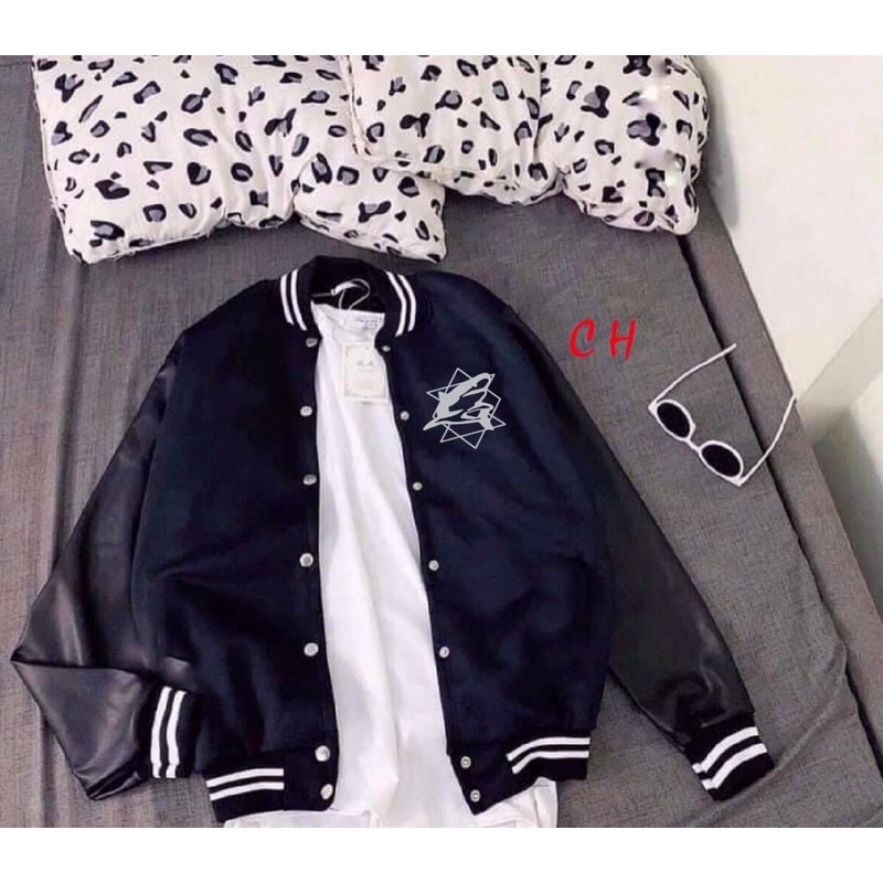 [ Mã FAMAYWA giảm 10K đơn 50K] áo khoác bomber gió dù nhẹ 1 lớp đen phối tay da bong lô gô cá mập cH | BigBuy360 - bigbuy360.vn