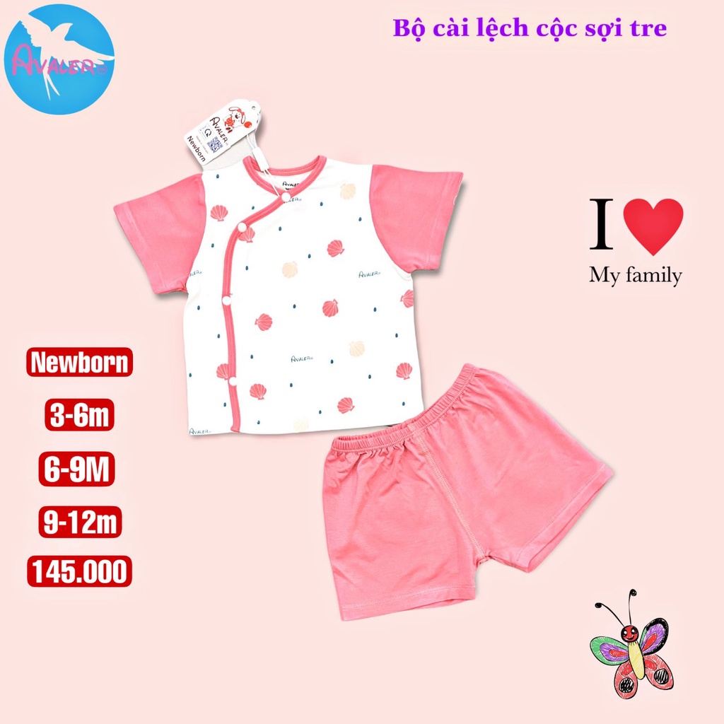 Bộ cộc Avaler cho bé 3-10kg xanh,hồng,ghi vải sợi tre mẫu mới  siêu mịn mát