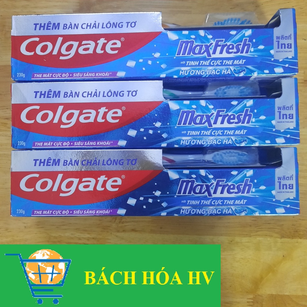 Combo 3 cây kem đánh răng Colgate Maxfresh 230 tặng 3 cây bàn chải lông tơ - BACH HOA HV