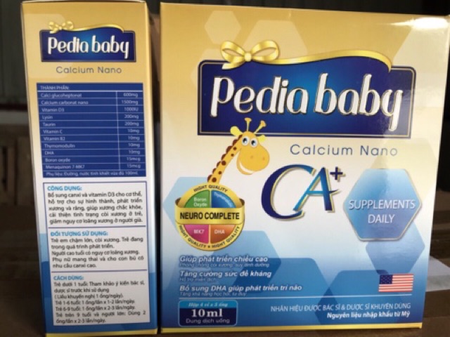 Ống uống Pedia Baby calcium nano giúp xương chắc khỏe tăng chiều cao - [Quầy Thuốc Bảo Lâm] -[Chính Hãng]