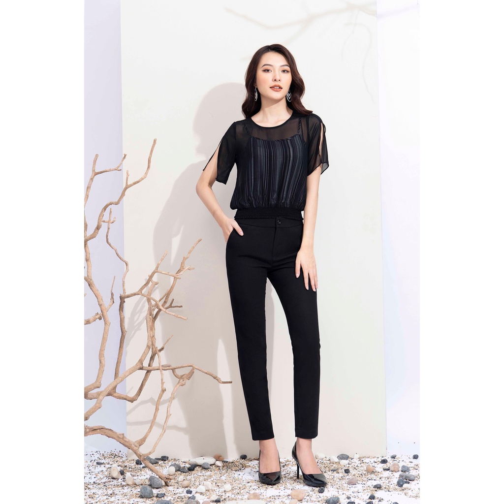 Quần đen vitex dáng ôm, túi chéo lượn sóng cách điệu Toson 22007B120
