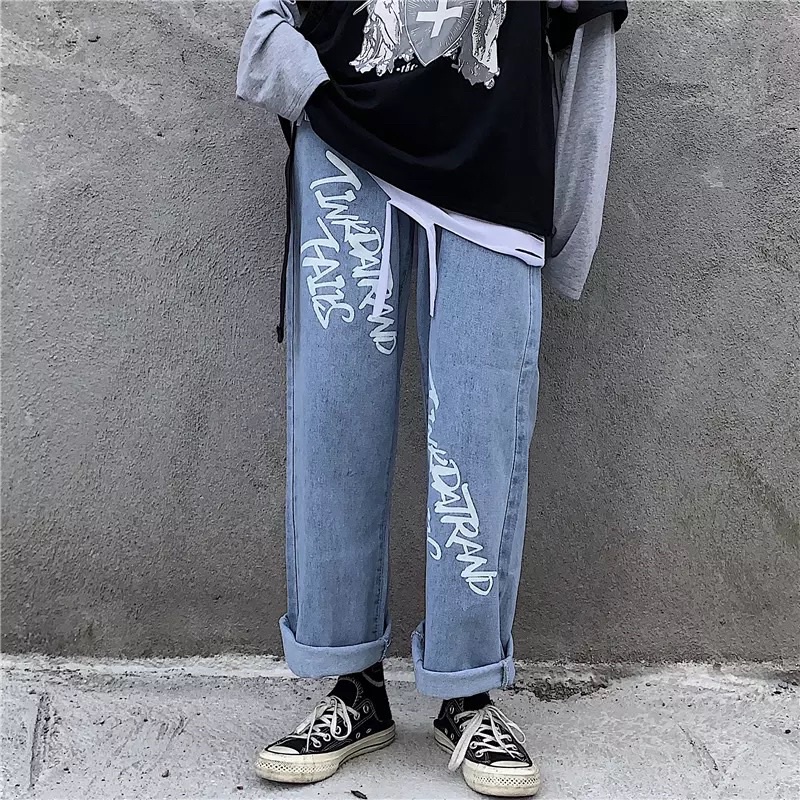 QUẦN BAGGY NAM ỐNG RỘNG T-A-N DÁNG SUÔNG PHONG CÁCH HÀN QUỐC-QJi12-THỜI TRANG UNISEX-có size Nam Nữ hình in,màu đen,xanh