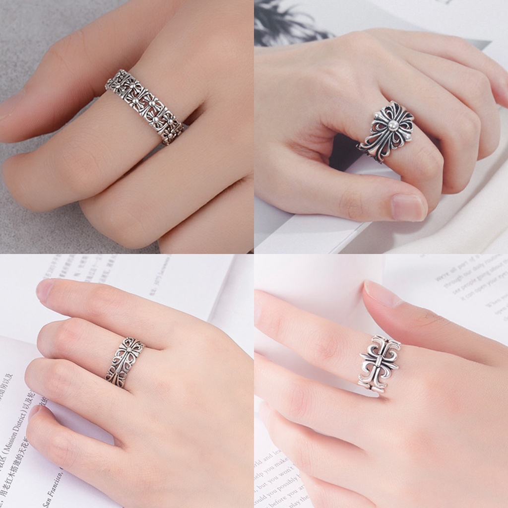 Nhẫn Chrome Heart Thép Không Gỉ Phong Cách Cá Tính Dành Cho Nam Nữ