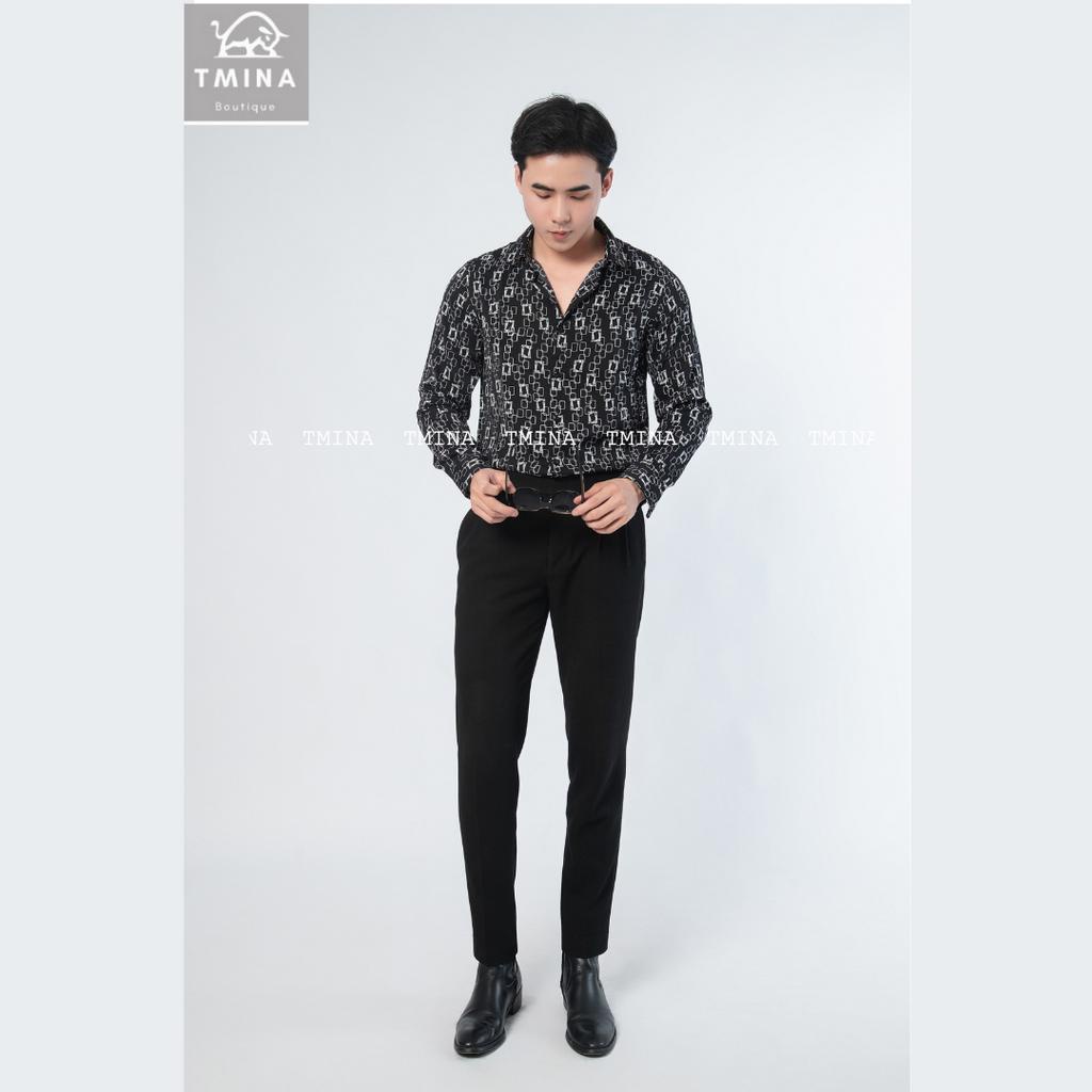 Áo sơ mi họa tiết vải lụa nam tay dài thoáng mát, không nhăn TMINA SMD09