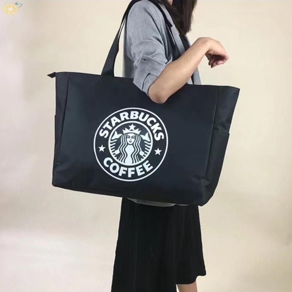 Túi Mua Sắm Bằng Vải Canvas Chống Thấm Nước Sức Chứa Lớn Siêu Bền In Logo Starbucks Thời Trang