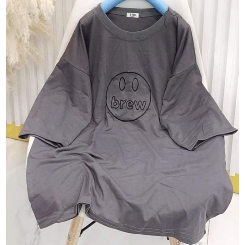 Áo Thun Cotton Unisex Cổ Tròn Mặt Cười Form Rộng Tay Lỡ