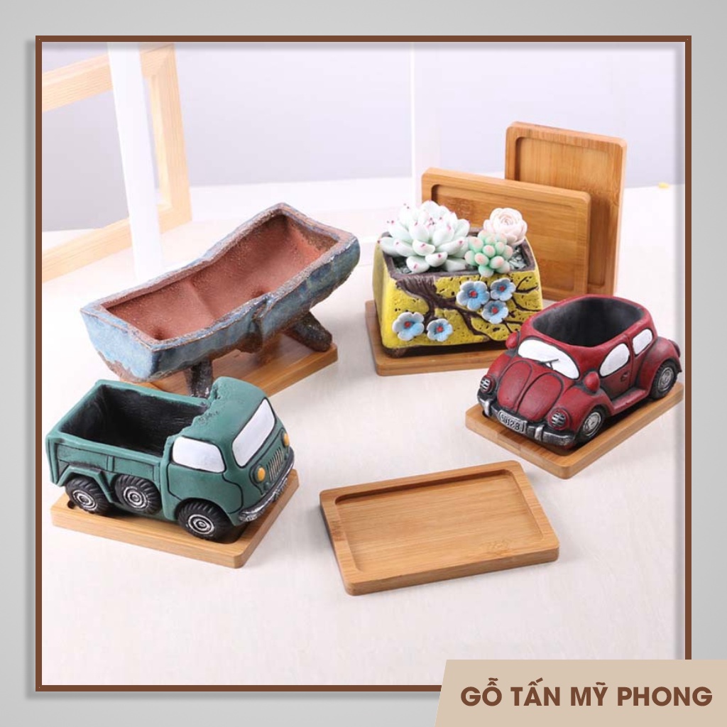 Khay gỗ đựng bình sữa, cà phê, chậu hoa phong cách Nhật Bản | Lót ly gỗ