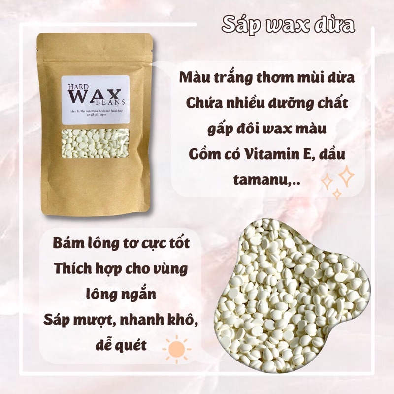 sáp wax lông hard wax bean coconut sữa dừa 100gr giúp tẩy sạch lông nách , tay chân và râu , vùng bikini - tinastoreq2