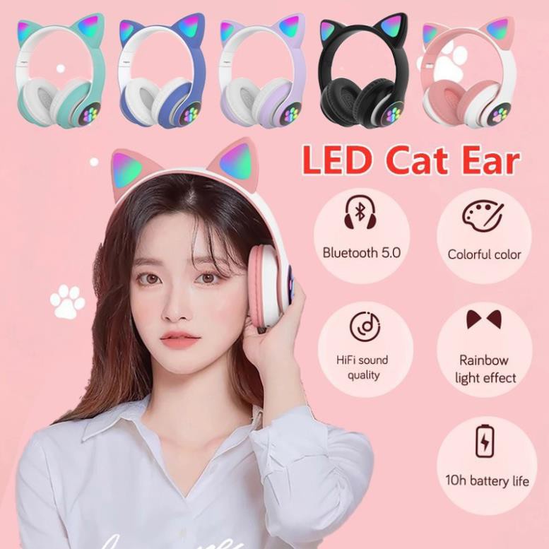 Tai Nghe Mèo STN 28 Kết Nối Bluetooth Chụp Tai,Headphone Tai Mèo Dễ Thương Có Mic,Âm Bass Mạnh. Bảo Hành 12 Tháng