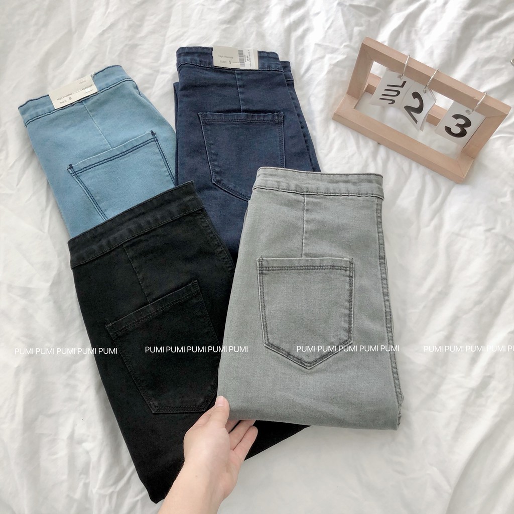 Quần Skinny nữ form body Jean dài 9 tấc lưng cao size SML Pumi