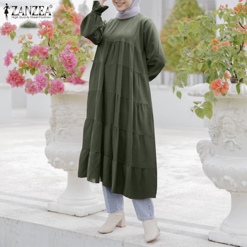 Đầm maxi nữ Zanzea xếp nếp tay dài phong cách Hồi giáo
