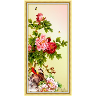 Tranh dán tường khổ dọc VTC hoa mẫu đơn UD0325 kim sa