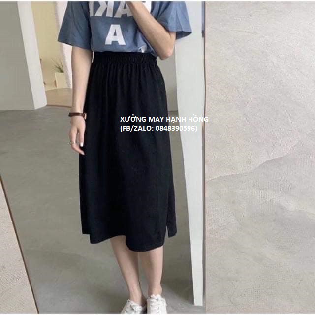 [ Mã WASTRUN4 giảm 10% tối đa 30K đơn 99K] Chân váy dài cotton khô đen ulzzang - Xưởng May Hạnh Hồng | BigBuy360 - bigbuy360.vn