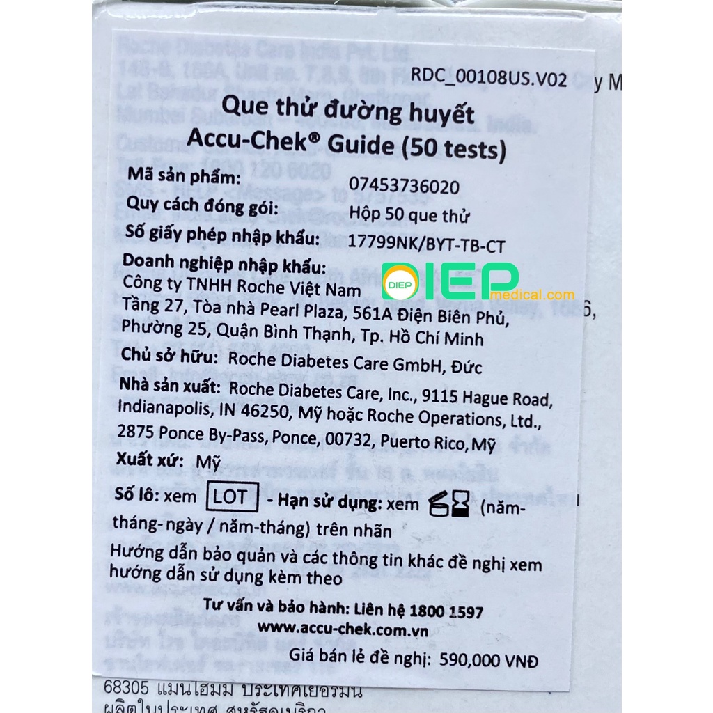 ✅ ACCU CHEK GUIDE 25 HOẶC 50 QUE - Que thử đường huyết chính hãng ACCU CHEK dùng cho máy ACCU-CHEK GUIDE