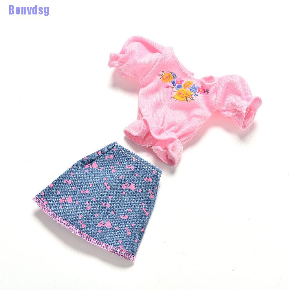Bộ 2 Món Áo Thun Hồng + Chân Váy Jean Xanh Dương Cho Búp Bê Barbie