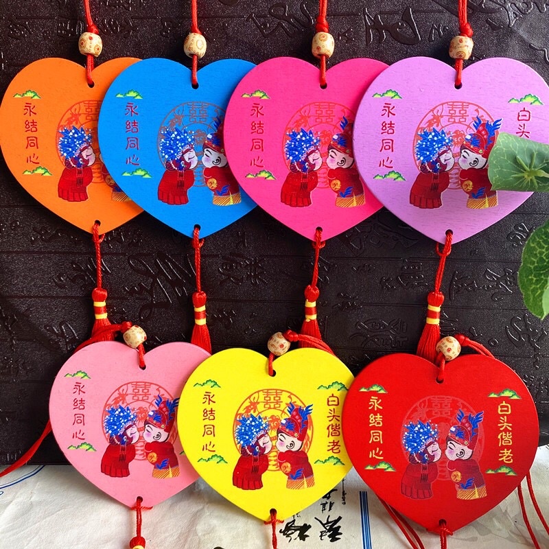 Thẻ gỗ hình trái tim treo trang trí - Bảng gỗ đèn lồng trái tim cầu nguyện, chúc Phúc mang may mắn bình an