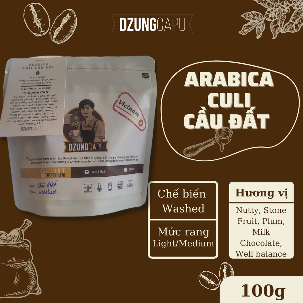 Cà phê đặc sản Arabica Culi Cầu Đất - Sơ chế Washed - gói 100g - DzungCapu Specialty Coffee