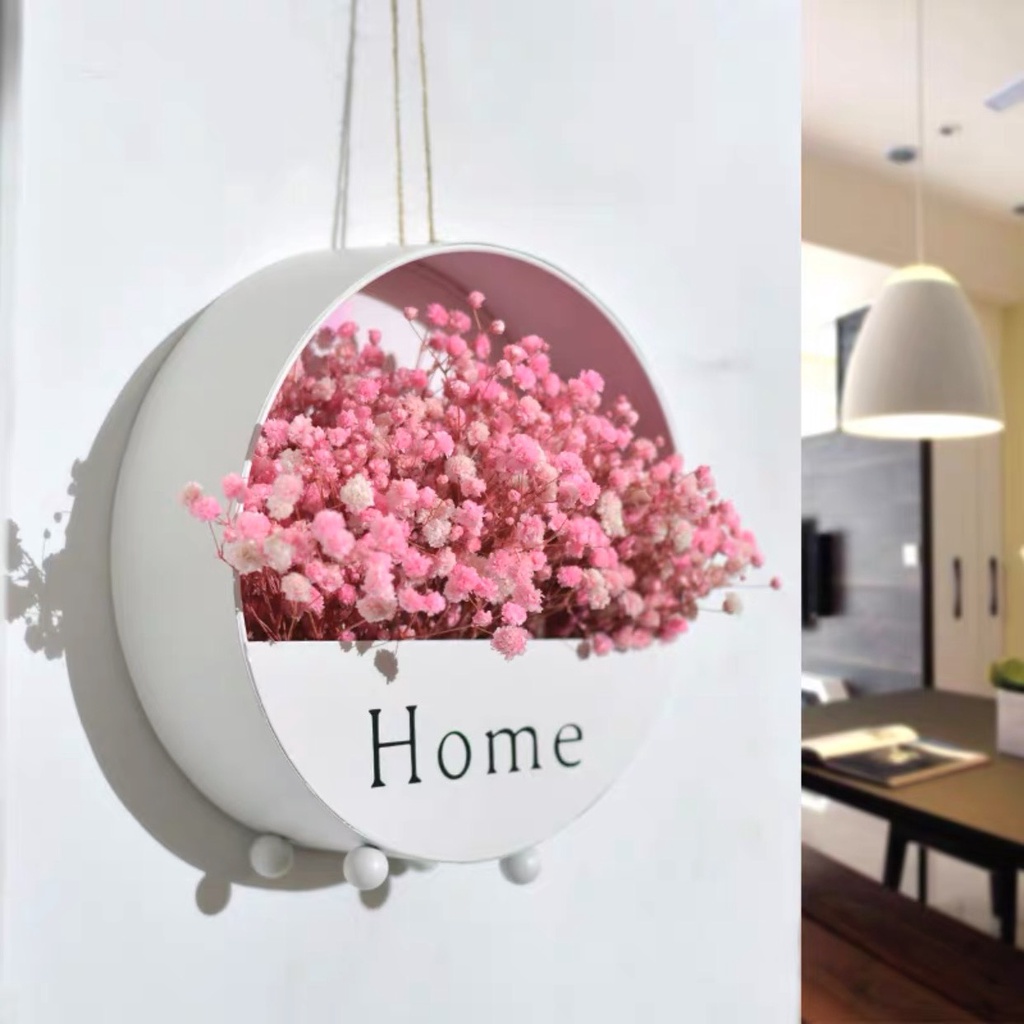 Giỏ chữ HOME treo tường cắm sẵn hoa baby khô trang trí, decor nhà cửa đẹp, độc đáo( tặng kèm móc treo, đèn led)