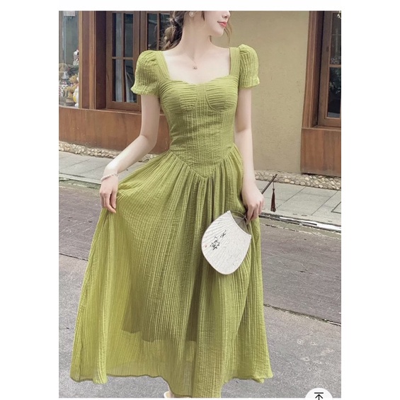 Đầm tay phồng cúp ngực dáng xòe dài siêu xinh - Leaf Dress