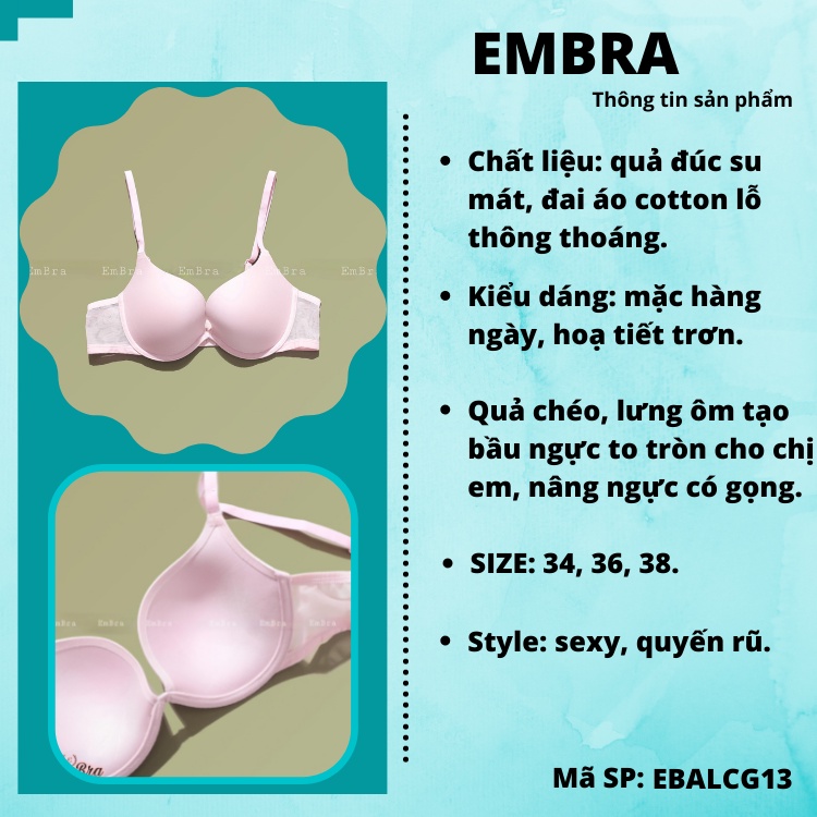 Áo lót nữ có gọng quả chéo lưng lỗ thông thoáng chống ngứa hoạ tiết trơn mã EBALCG14