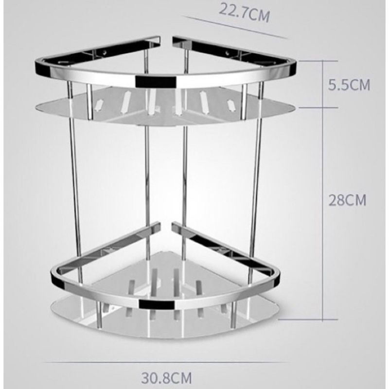 Kệ Góc 2 Tầng Inox 304 sáng bóng, tặng kèm vít inox, kệ góc nhà tắm, nhà vệ sinh, kệ bếp dày dặn tiện lợi - Việt Hường