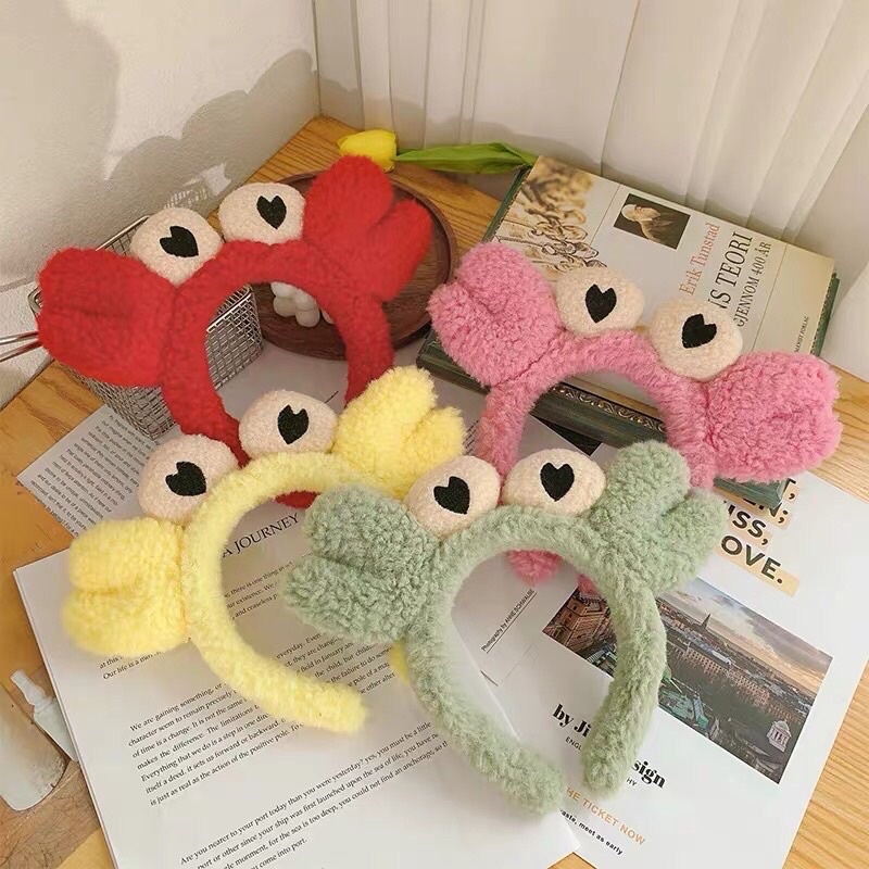 Bờm Cài Tóc Cua Mắt Lồi Nhiều Màu Xinh Xắn, Băng Đô Rửa Mặt Hình Cua phong cách Hàn Quốc