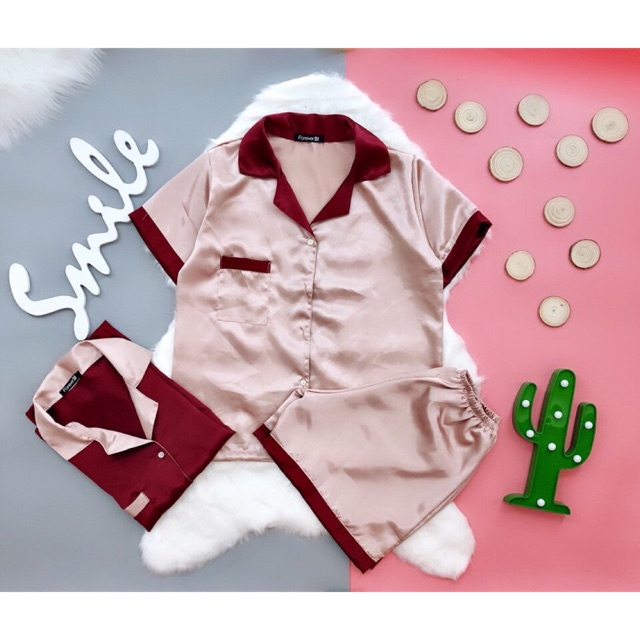 Bộ pijama lụa phối màu