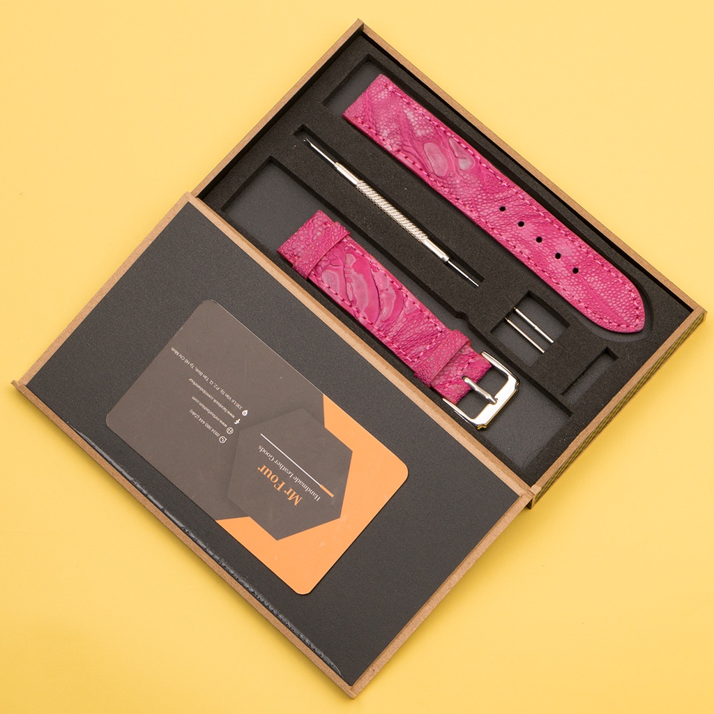 Dây Đồng Hồ Đà Điểu Wash Màu Hồng Cánh Sen MrFour | Watch Band - Watch Strap - Leather Watch