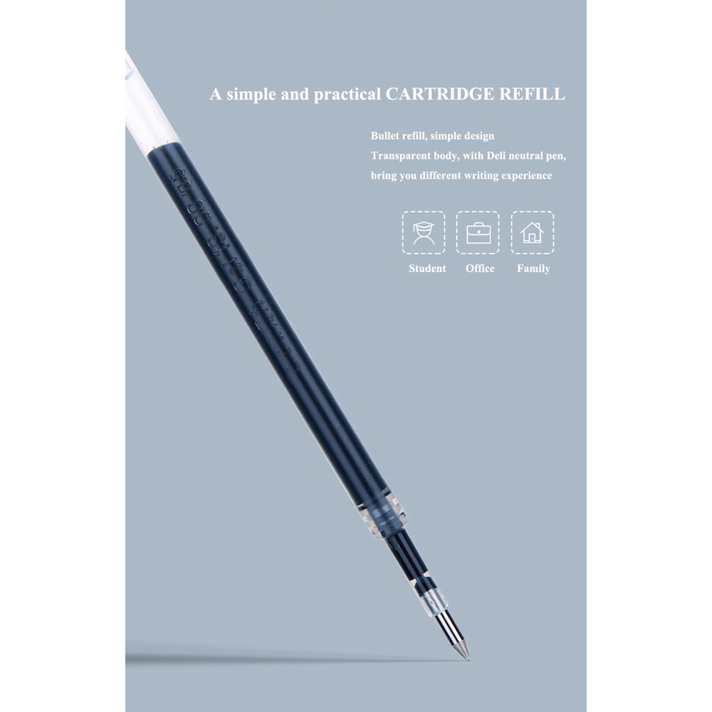 Set 20 Ruột Bút Mực Gel Deli S206 0.5mm Ngòi Lò Xo 110mm Màu Đen / Đỏ / Xanh Dương