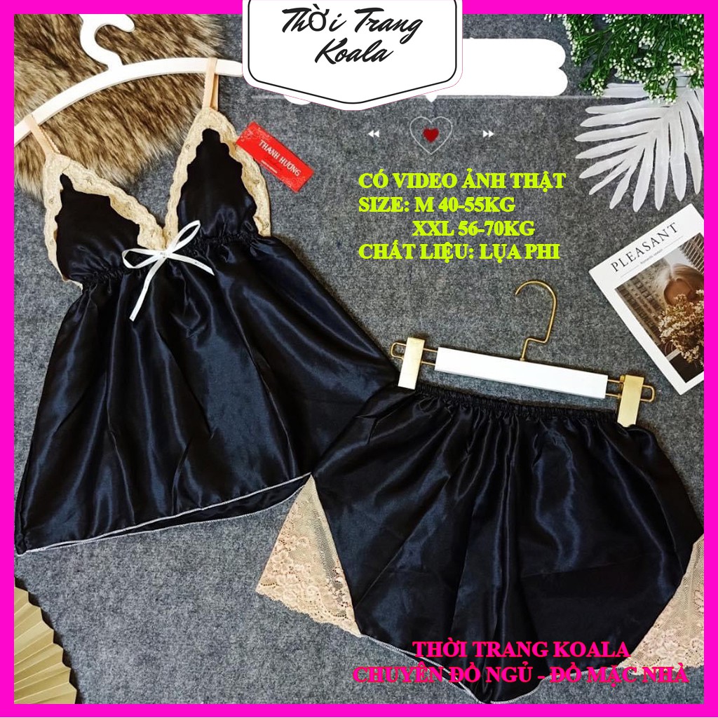 Đồ ngủ 2 dây bigsize chất lụa phi có mút hở lưng sexy, quần có ren tam giác xinh xắn, TTKL_DN5 | BigBuy360 - bigbuy360.vn
