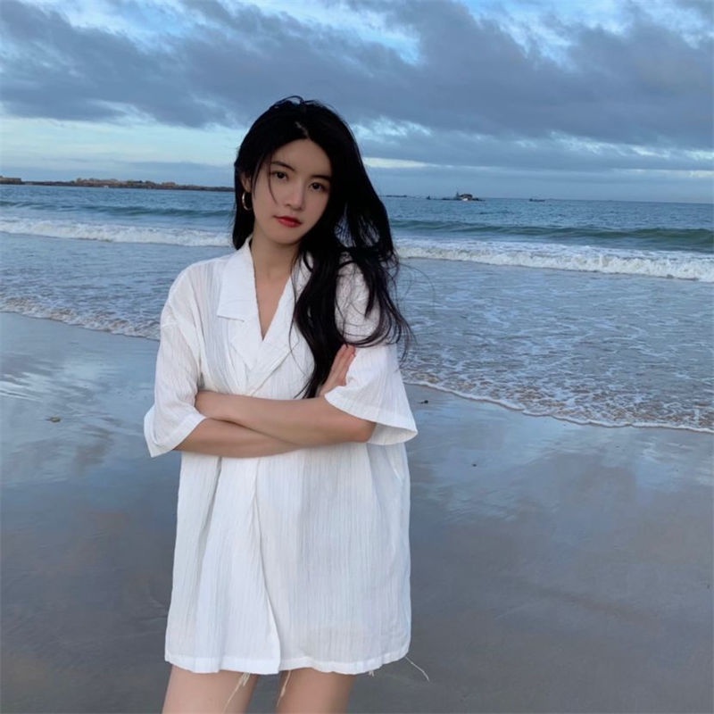 Áo Sơ Mi Tay Ngắn Dáng Rộng Mỏng Thời Trang Mùa Hè Phong Cách Hàn Quốc Mới Cho Nữ