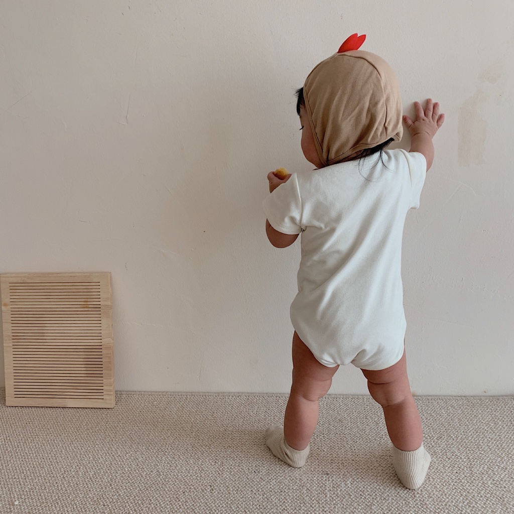 Bộ Áo Liền Quần In Hình Gấu Dễ Thương + Nón Thời Trang Mùa Hè Cho Bé Trai + Gái