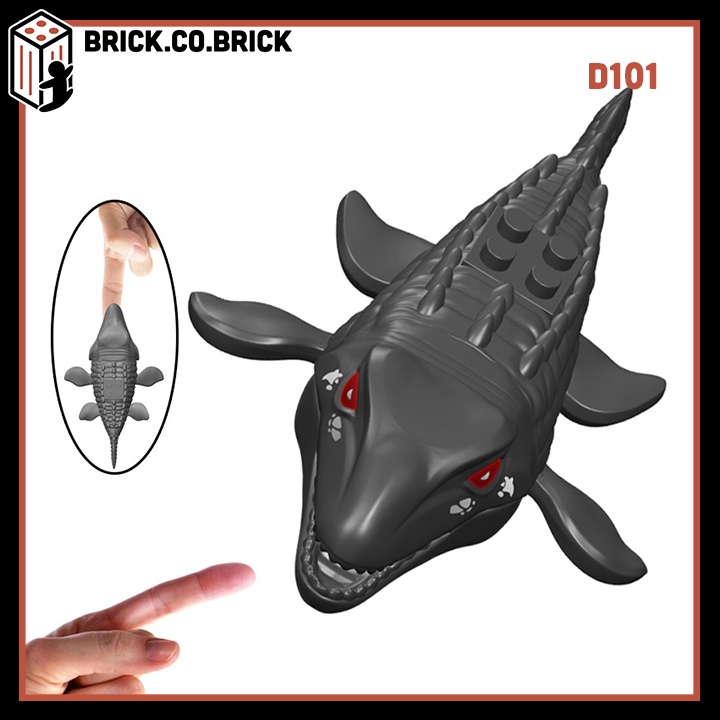 Đồ chơi Lắp ráp Khủng Long Nước Tiền sử có Lò xo Có thể Gập miệng Cẳn ngón tay Jurassic World D100 D101