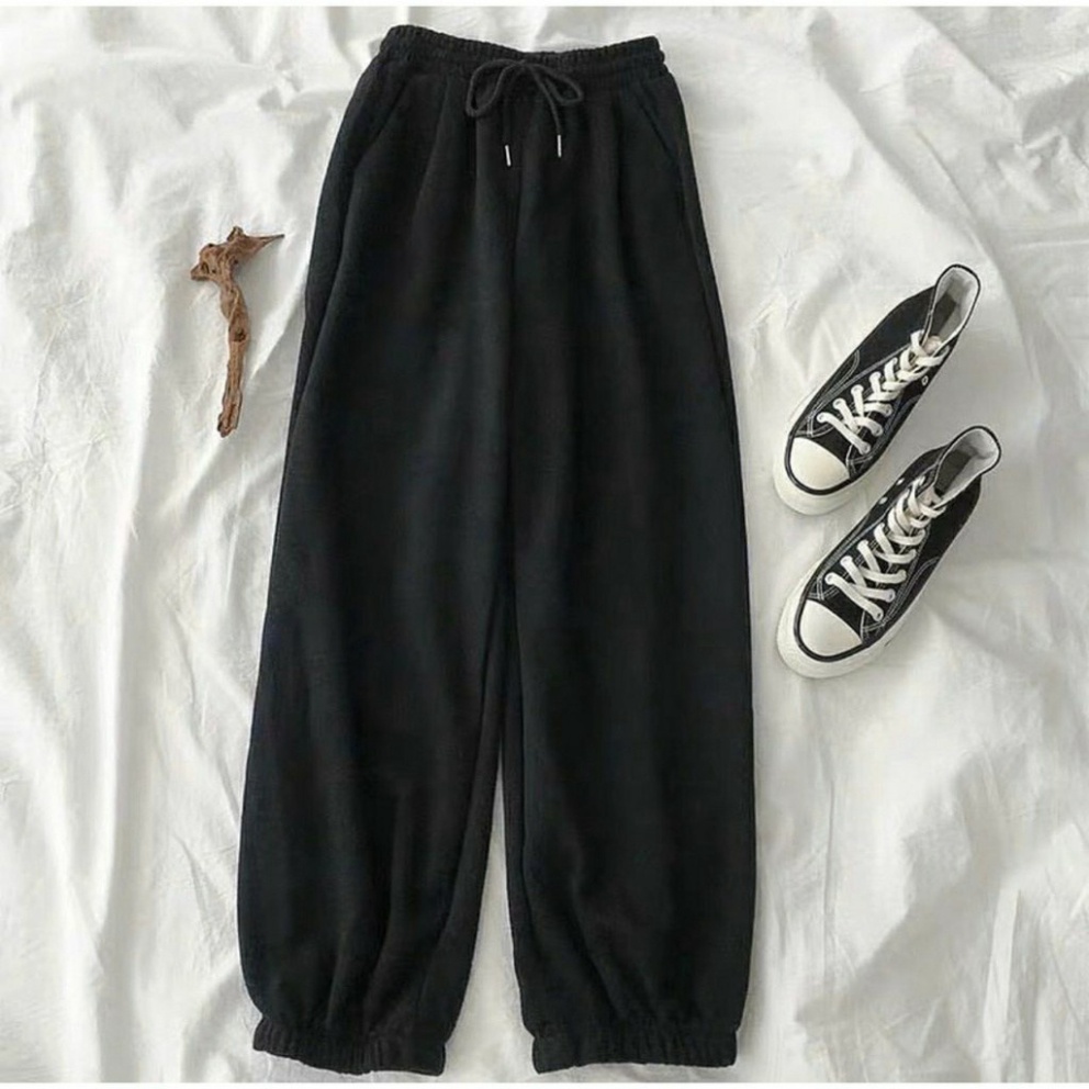 Quần Jogger trơn ống rộng vải thun da cá bo gấu mặc mùa thu đông | BigBuy360 - bigbuy360.vn