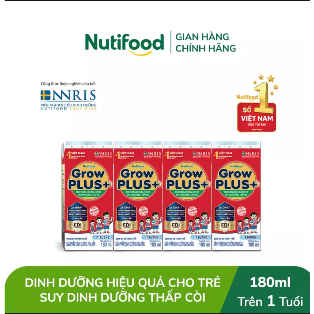 [HSD T11-2022] [Kèm Tem Trúng Thưởng] Thùng 48 Hộp Nutifood GROW PLUS SDD Ít Đường 180ml Đỏ