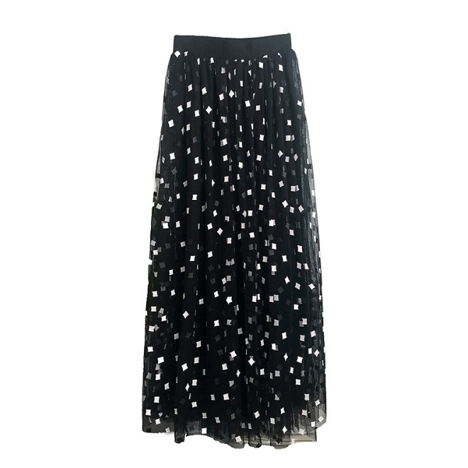Chân váy lưới tutu dáng dài họa tiết ô vuông free size VAY62