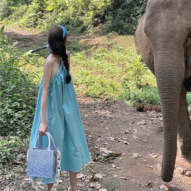 váy maxi lệch vai xanh du lịch biển siêu đẹp-Hàng quảng châu loại 1-đầm maxi đi biển-váy đi du lịch hot nhất | BigBuy360 - bigbuy360.vn