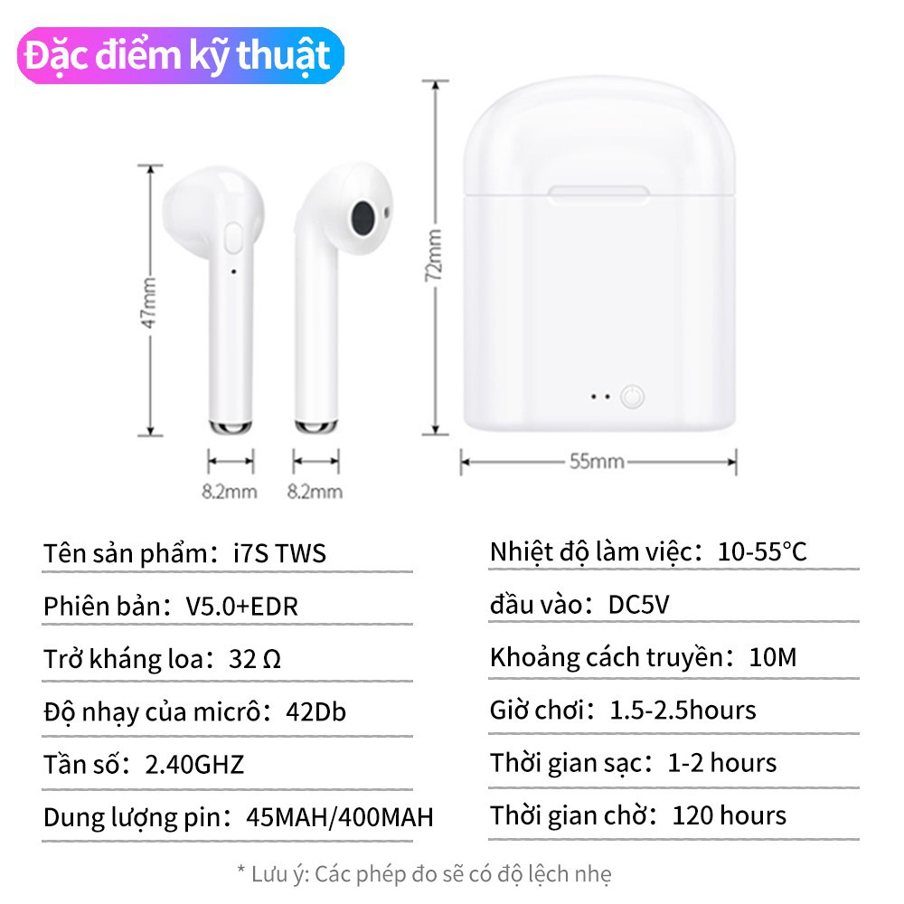 Tai Nghe i7S 5.0 Tai Nghe Thể Thao Bluetooth TWS Có Hộp Sạc