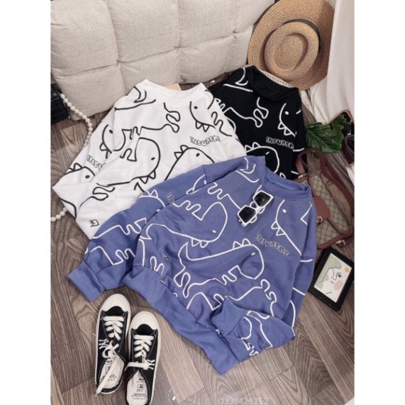 Áo sweater Unisex Áo nỉ dài tay họa tiết in hình khủng long dễ thương cá tính