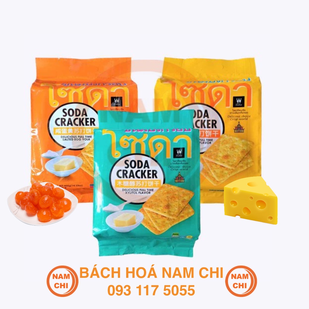 [GÓI 400G] Bánh Quy Soda Cracker Có 3 Vị Xylitol Phô Mai Trứng Muối Giòn Tan - Thái Lan