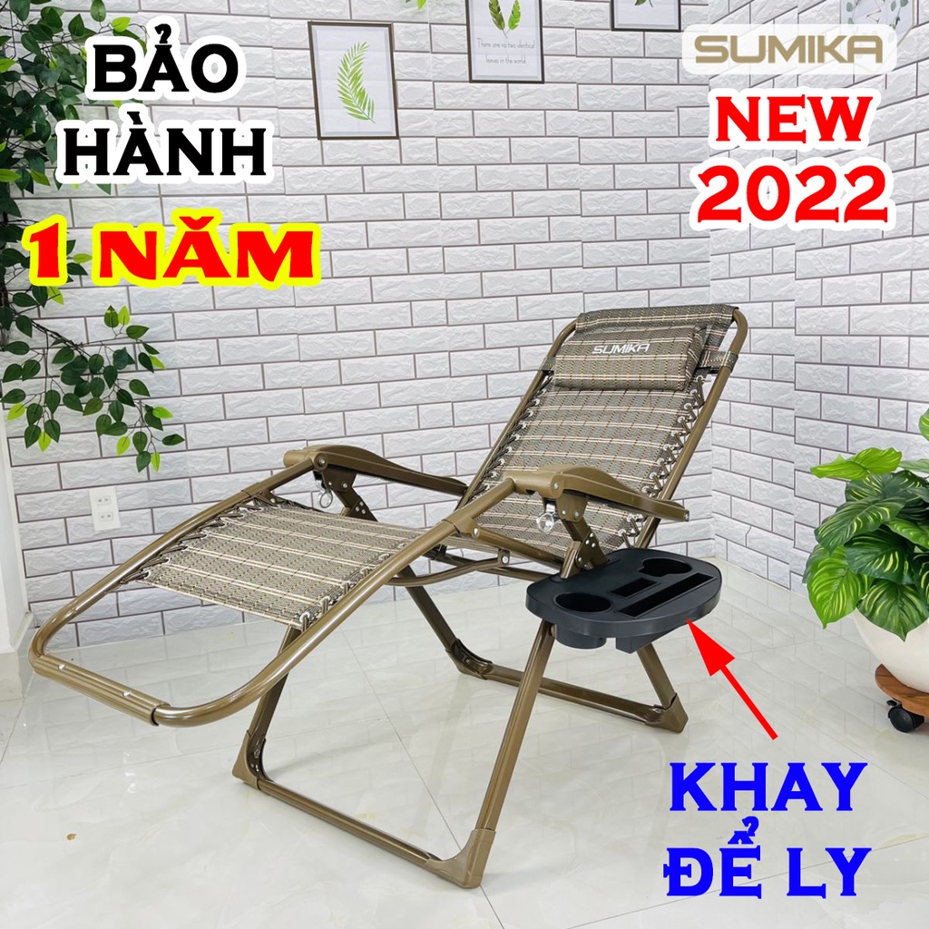 Ghế gấp xếp thư giãn đa năng SUMIKA 179 NEW 2022 TẶNG KHAY ĐỂ LY (bảo hành 1 năm, tải trọng 300kg),ghế bố