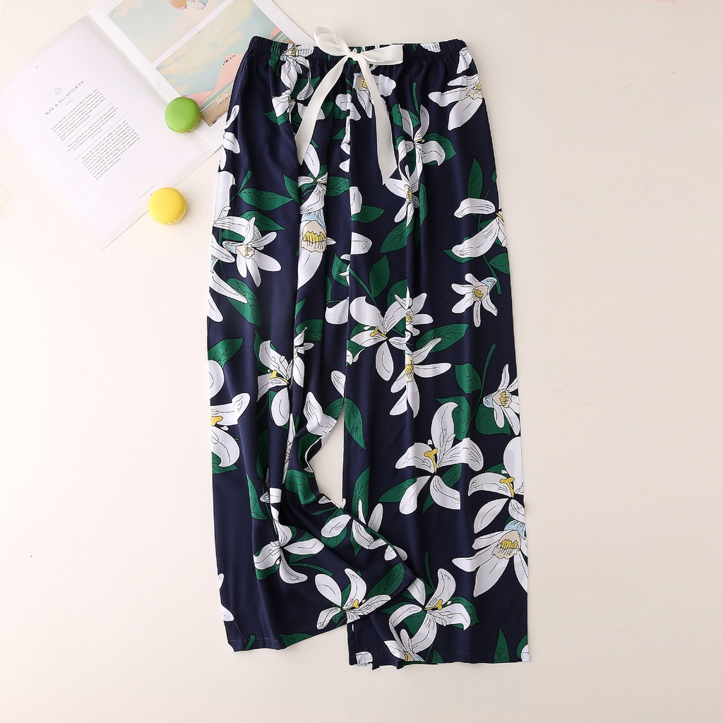 Quần Ngủ FINTOO Bằng Lụa Cotton Họa Tiết Hoa Ống Đứng Dáng Rộng Thoáng Mát Cho Nữ 40-80 Kg | BigBuy360 - bigbuy360.vn