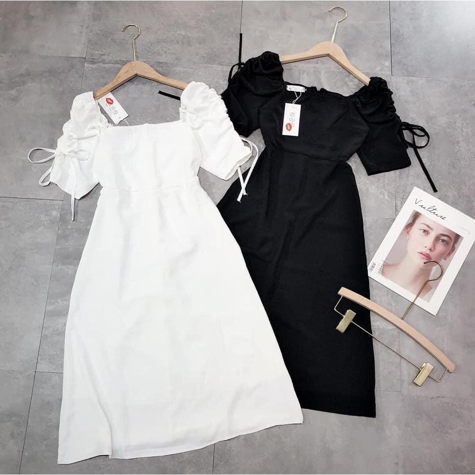 VÁY CỔ VUÔNG TAY BỒNG RÂY DÚT DÁNG XÒE | BigBuy360 - bigbuy360.vn