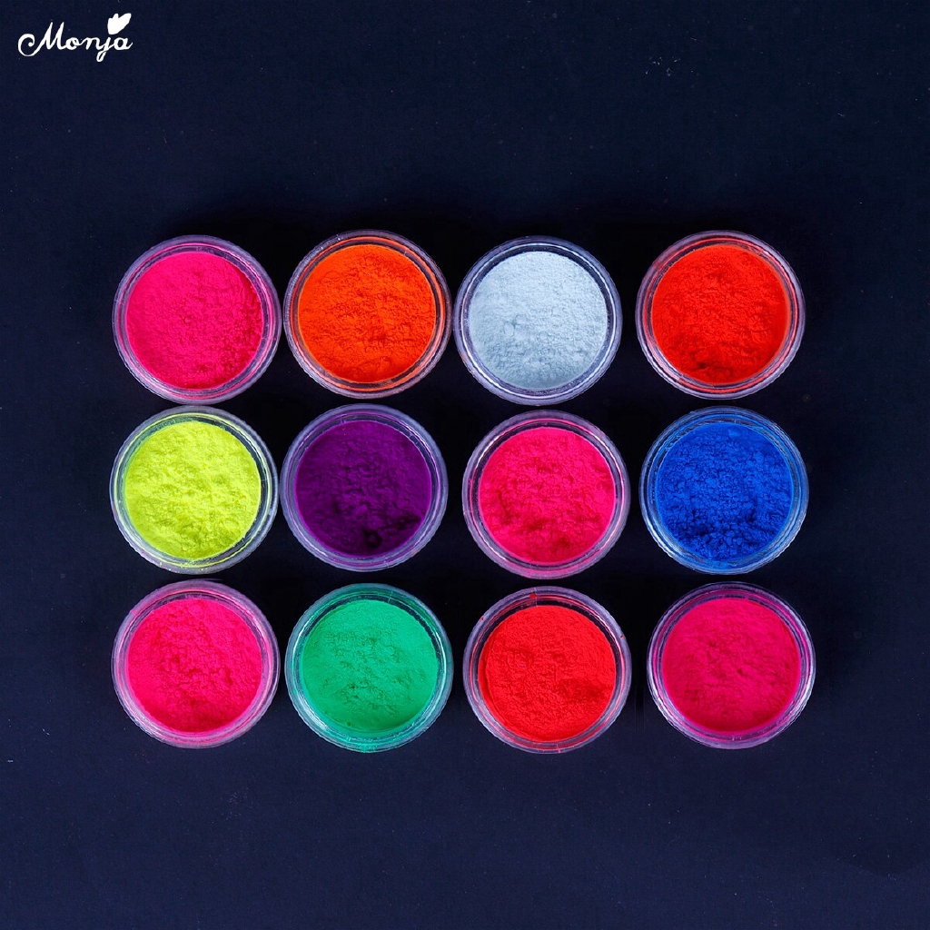 MONJA Set 12 Hộp Bột Neon Dạ Quang Trang Trí Móng Tay Diy
