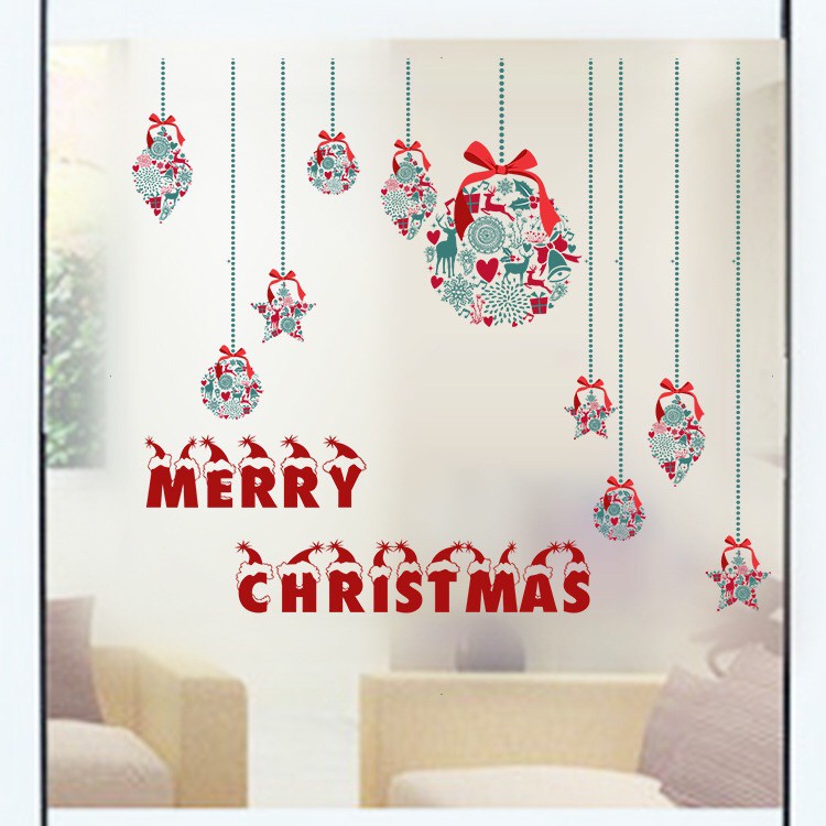 Decal dán kính cao cấp - rèm dây Hoa trang trí Merry Christmas ( 60x58 )